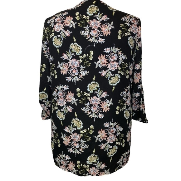 TERRA & SKY Women plus sz 14W Black floral hidden button up lightweight blouse - Picture 4 of 11